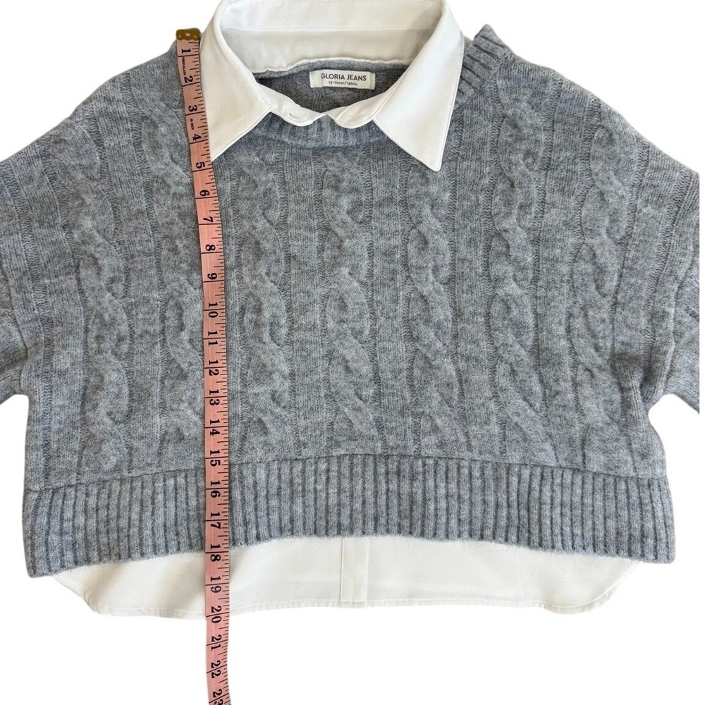 Gloria Jeans Girls Grey Cable Knit 2-in-1 Layered Sweater Shirt Size 12-14 164cm - Picture 6 of 10